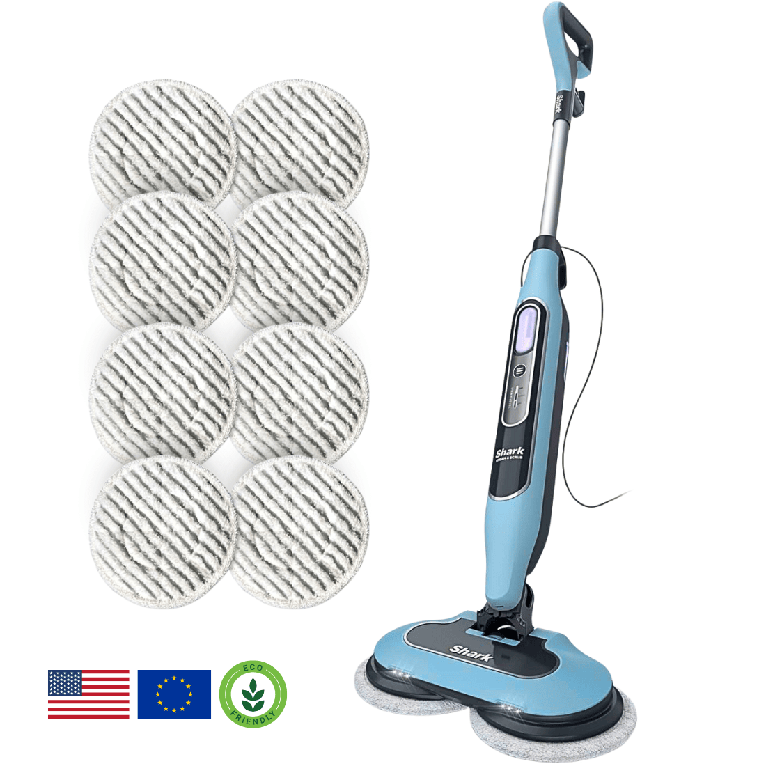 Shark® Alles-in-één Stoom- & Schrobmop – LED-verlichting, XL-watertank, 8 pads